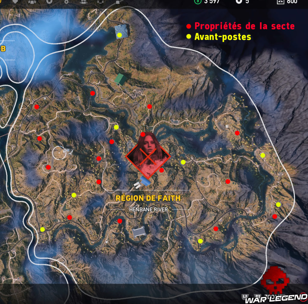 Guide Far Cry Les emplacements des avant postes et propriétés de la secte Henbane River