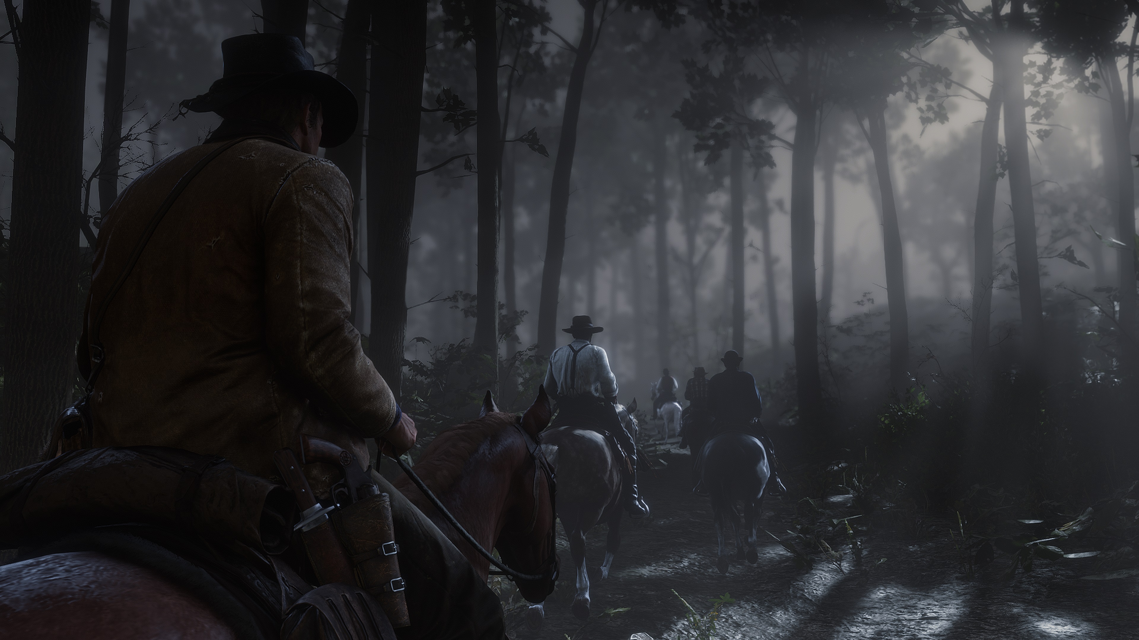 Red Dead Redemption 2 screenshot balade à cheval au clair de lune en forêt